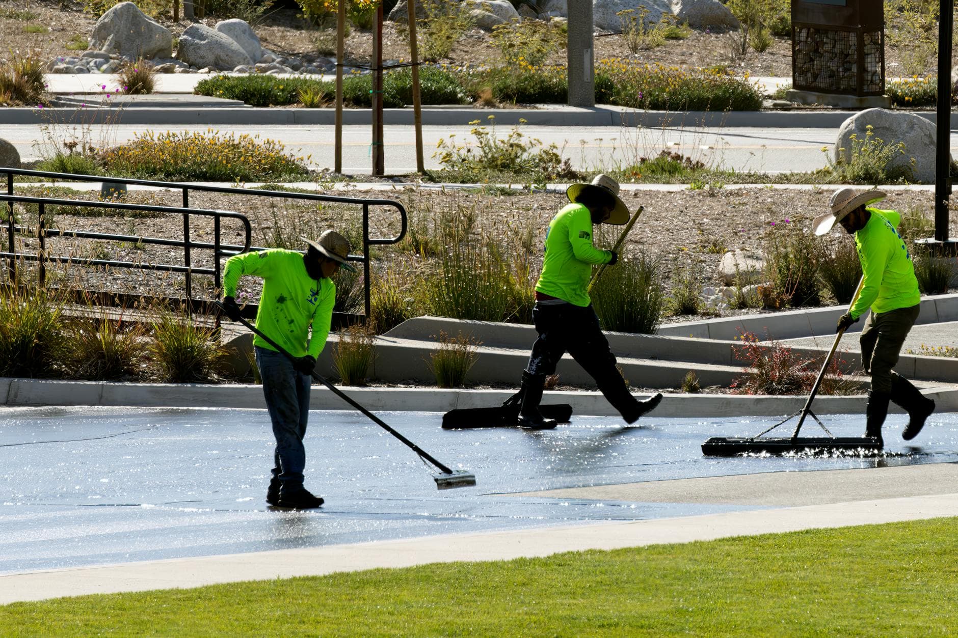 Professional grounds maintenance crew at work